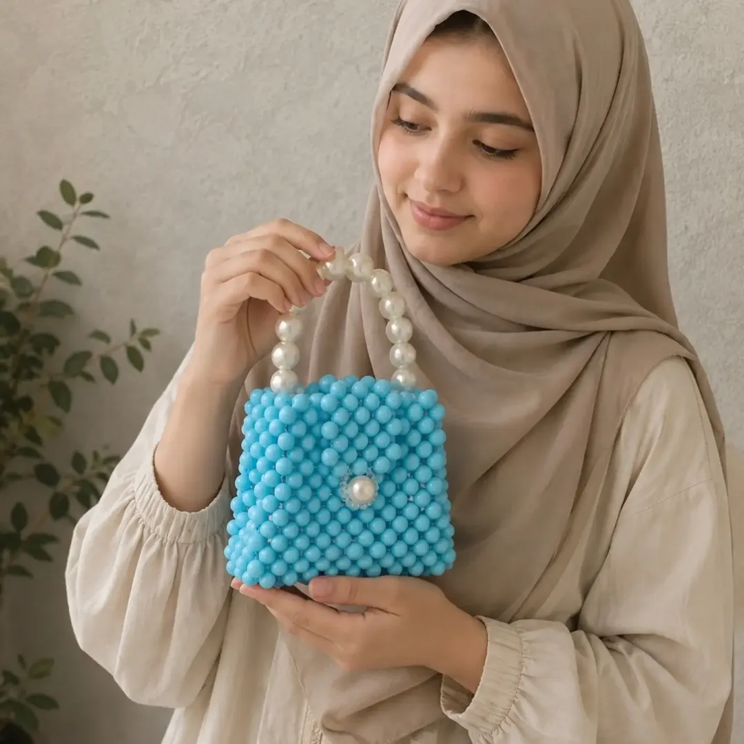 کیف عروسکی مرواریدی دخترانه آبی